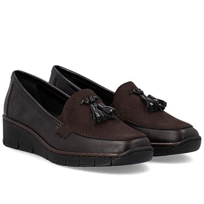 4. Rieker 53771-25 women's leather wedge shoes, comfortable brown