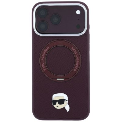 3. Karl Lagerfeld with Ring Stand 360 Karl Head Pin MagSafe case for iPhone 18 Pro / 17 Pro - burgundy