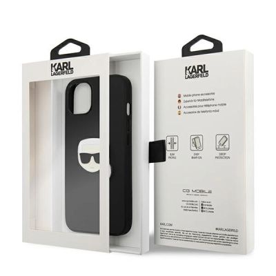 8. Karl Lagerfeld Leather Ikonik Karl's Head Metal Case for iPhone 13 mini - Black