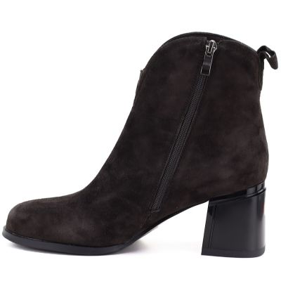 3. Women's leather ankle boots with high heels, chocolate, Vinceza 91178