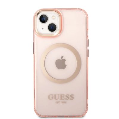 3. Guess GUHMP14SHTCMP iPhone 14 6.1" pink/pink hard case Gold Outline Translucent MagSafe