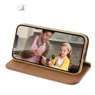 7. Dux Ducis Hivo Leather Flip Cover Genuine Leather Wallet for Cards and Documents iPhone 14 Plus Brown