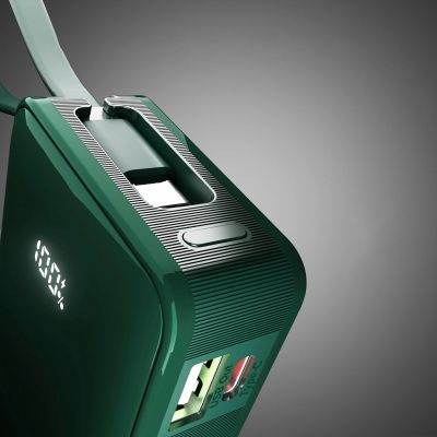 9. Powerbank SBS 10000 mAh 20W with built-in USB-C cable and digital display - green