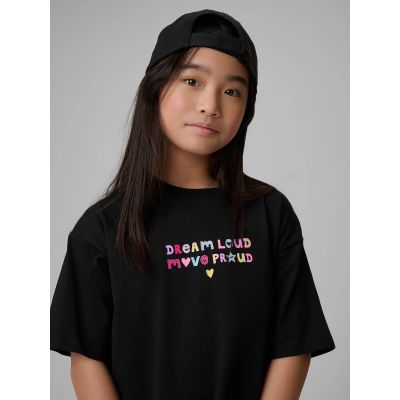 5. Girls' loose T-shirt with print 4F 4FJRSS26TTSHF4137-20S