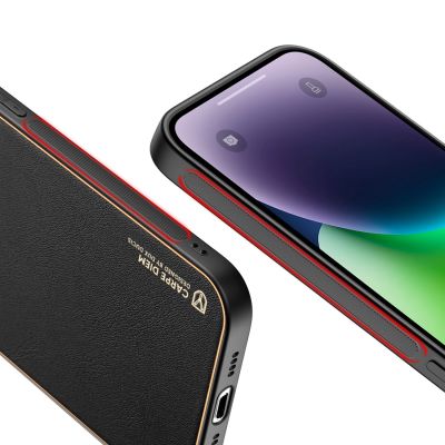 8. Dux Ducis Yolo iPhone 14 Plus case elegant faux leather cover black