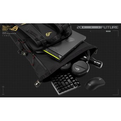 16. ASUS ROG SLASH Backpack Edition 20 Roll-Up Backpack Black Polyester, Waxed Leather (Pull Up)