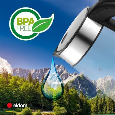 8. ELDOM GLASS CORDLESS KETTLE C420 KETTY 1850-2200W 1.7L NET FILTER ILLUMINATED TANK, HOT PLATE