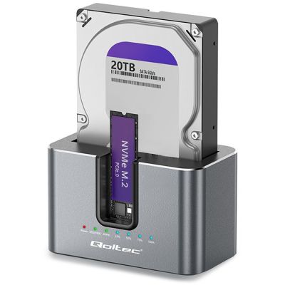 Qoltec 52631 HDD SSD Docking Station | SATA | M.2 NVMe | Cloning | USB-C | 10Gb/s | 28TB