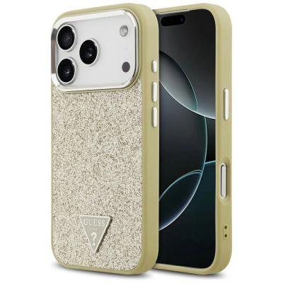 Guess Glitter Triangle Logo MagSafe Case for iPhone 17 Pro - Gold