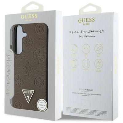 8. Guess Grained Hot Stamp Peony Pattern Triangle Logo MagSafe Case for Samsung Galaxy S25 - Brown