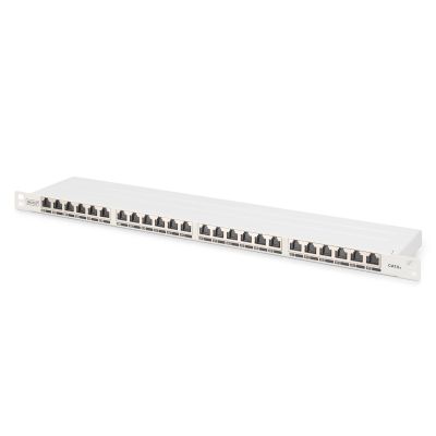 9. High density patch panel 19'' 24x RJ45, LSA level, cat.6A, shielded, 0.5U, gray, cable guide