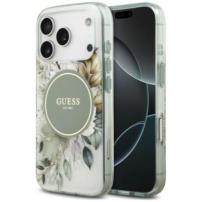 Guess IML Flower & Tonal Circle MagSafe Case for iPhone 18 Pro / 17 Pro – green