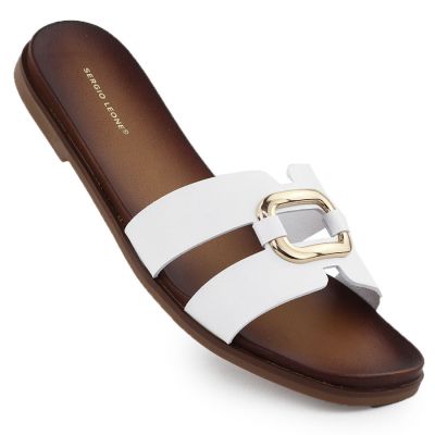4. Women's slippers with decoration, white, Sergio Leone SK077H
