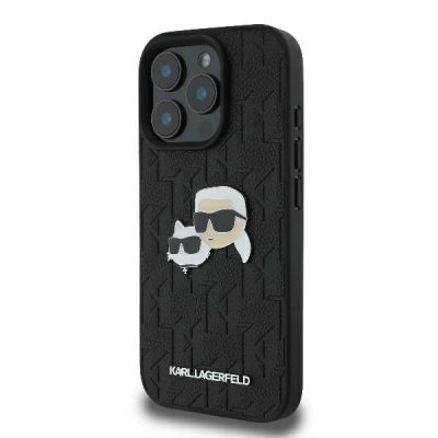 2. Karl Lagerfeld Monogram Karl & Choupette Head Pin Case for iPhone 16 Pro Max - Black\