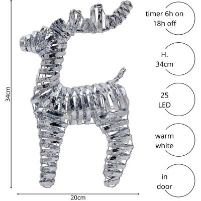 10. REINDEER DECORATION 34 CM 20 LED SILVER