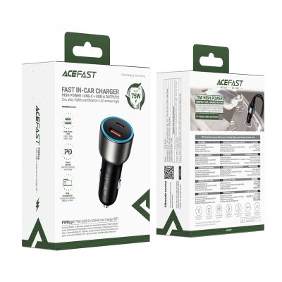 5. Acefast B21 75W USB-C + USB-A Car Charger - Black