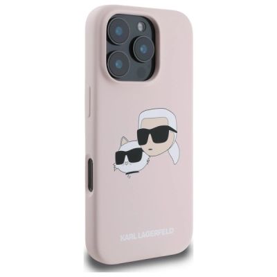 4. Karl Lagerfeld Silicone Nauble Heads Print MagSafe Case for iPhone 16 Pro - Pink