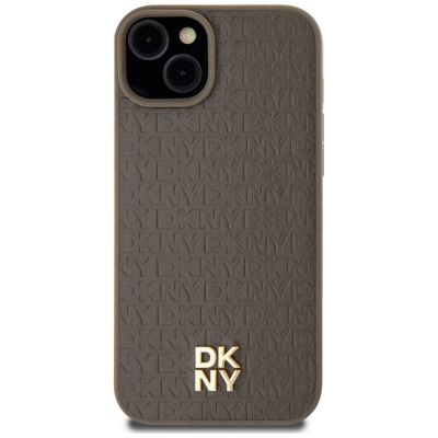 3. DKNY Leather Pattern Metal Logo MagSafe Case for iPhone 15 Plus / 14 Plus - Brown