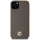 3. DKNY Leather Pattern Metal Logo MagSafe Case for iPhone 15 Plus / 14 Plus - Brown