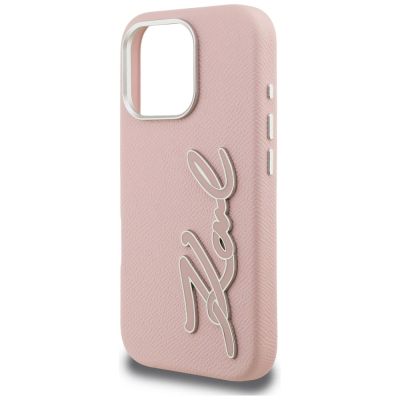 6. Karl Lagerfeld FW Grained Signature Logo iPhone 16 Pro Max Case - Pink