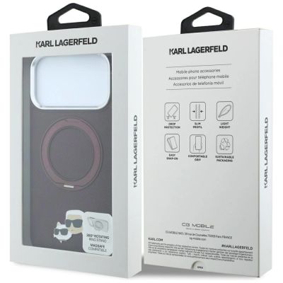8. Karl Lagerfeld with Ring Stand 360 Karl & Choupette Heads Pin MagSafe case for iPhone 18 Pro / 17 Pro - burgundy