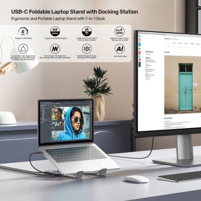 10. UNITEK ADJUSTABLE LAPTOP STAND + HUB USB-C/A, HDMI 2.0, PD 100W