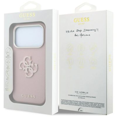 8. Guess Grained & Big Resin Logo Case for iPhone 18 Pro / 17 Pro - Pink