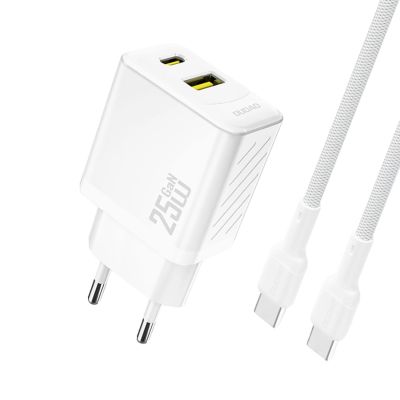 Dudao A26TCEU PD QC 25W GaN USB-A USB-C Wall Charger with USB-C Cable - White
