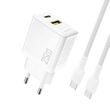 Dudao A26TCEU PD QC 25W GaN USB-A USB-C Wall Charger with USB-C Cable - White