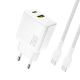 Dudao A26TCEU PD QC 25W GaN USB-A USB-C Wall Charger with USB-C Cable - White