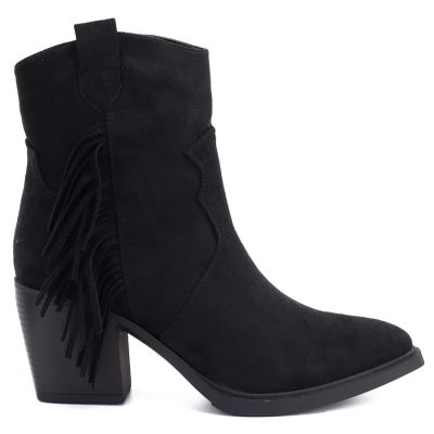 7. Women's insulated cowboy boots with fringes, black M.Daszyński MR2520-1