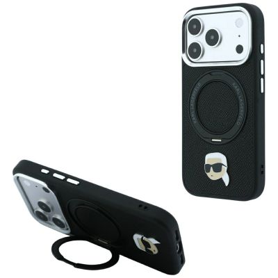 Karl Lagerfeld with Ring Stand 360 Karl Head Pin MagSafe Case for iPhone 18 Pro / 17 Pro - Black