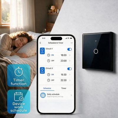 9. QOLTEC LIGHT ON/OFF SWITCH | TOUCH 1-CHANNEL | WI-FI | TIMER | TUYA | BLACK