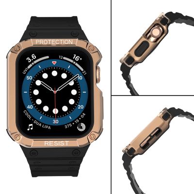 4. Protect Strap Band for Apple Watch 42/44/45mm Armored Case Strap - Black, Rose Gold