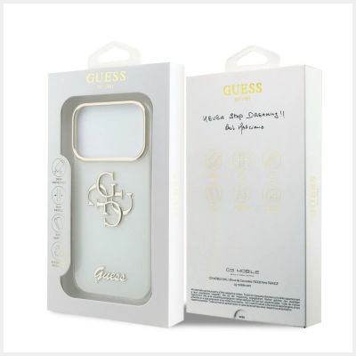 8. Guess IML 4G Script Metal Case for iPhone 17 Pro Max / 18 Pro Max - White