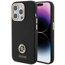 Guess Silicone Logo Strass 4G case for iPhone 15 Pro Max - black