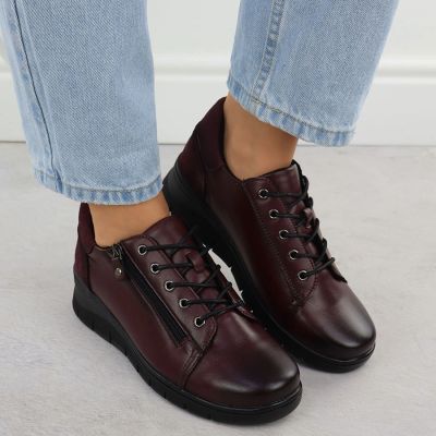 12. Burgundy Leather Women’s Wedge Shoes Vinceza 39964