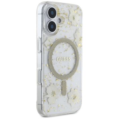 4. Guess Resin Flowers Glitter MagSafe iPhone 16 Case - Beige