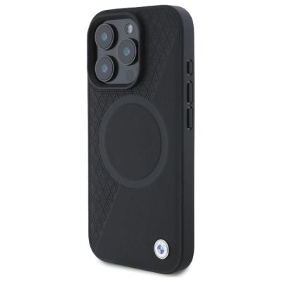 2. BMW Sign Leather Half Textured And Circle MagSafe case for iPhone 16 Pro Max - black