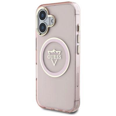 2. Guess IML Metal Mountain Logo MagSafe iPhone 16 Case - Pink