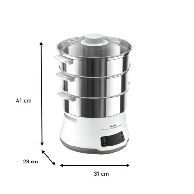 11. Tefal Convenient Series Deluxe VC502D 3-Basket Steamer, 900W Stainless Steel, White