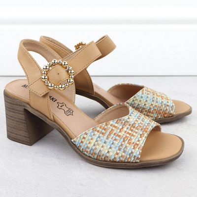 9. Women’s Beige Woven Block-Heel Sandals M.Daszyński MR24125-4