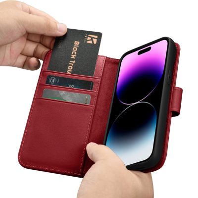 16. iCarer Wallet Case 2in1 Cover iPhone 14 Pro Max Leather Flip Cover Anti-RFID Red (WMI14220728-RD)