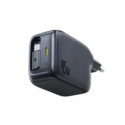 Baseus EnerCore CJ11 45W Wall Charger with USB-C Port and Retractable USB-C Cable - Black