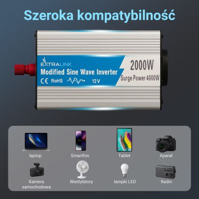 16. Extralink OPIM-2000W | Power Inverter | Automotive 12V, 2000W Modified Sine Wave