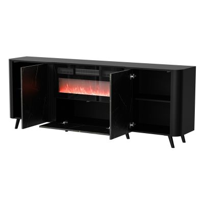 VOLARE chest of drawers 200x39x75 black/san sebastian + fireplace