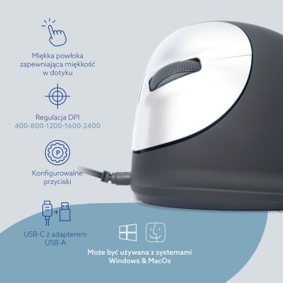 38. Ergonomic R-Go HE Left-Handed USB Mouse Black/Silver