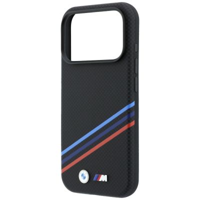 6. BMW M Quadrille Kevlar Print Tricolor Lines & Metal Logo MagSafe Case for iPhone 18 Pro Max / 17 Pro Max - Black