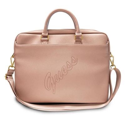 Guess Saffiano Script 16" Laptop Bag - Pink