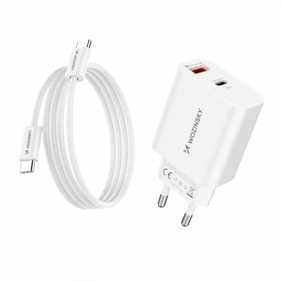 Wozinsky WLS-20W 20W USB-A USB-C Wall Charger with 1m USB-C - USB-C Cable - White